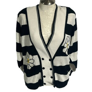 Leslie fray vintage daisy striped button cardigan size 2X.